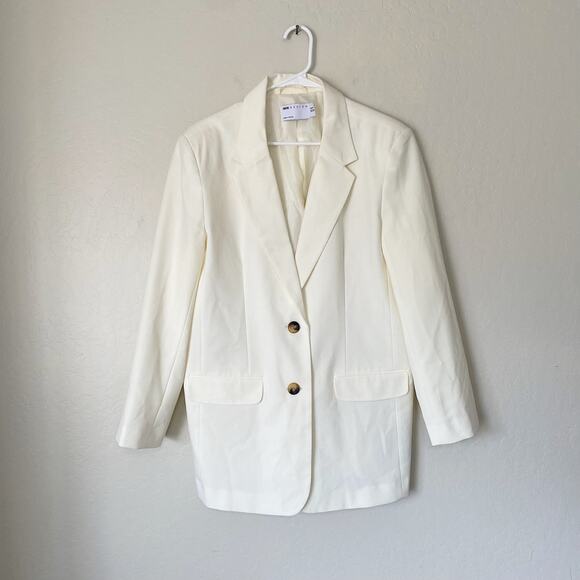 ASOS Cream Oversized Suit Jacket Boyfriend Single Breasted Blazer Jacket Size 8 - Picture 2 of 5